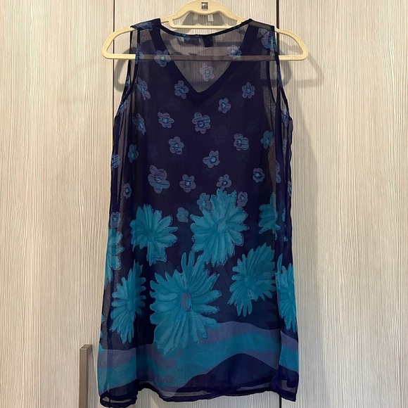 MORE By Lata | Sheer‎ Tunic Top | Swim Cover-Up | Blue Floral | Size - Picture 2 of 12